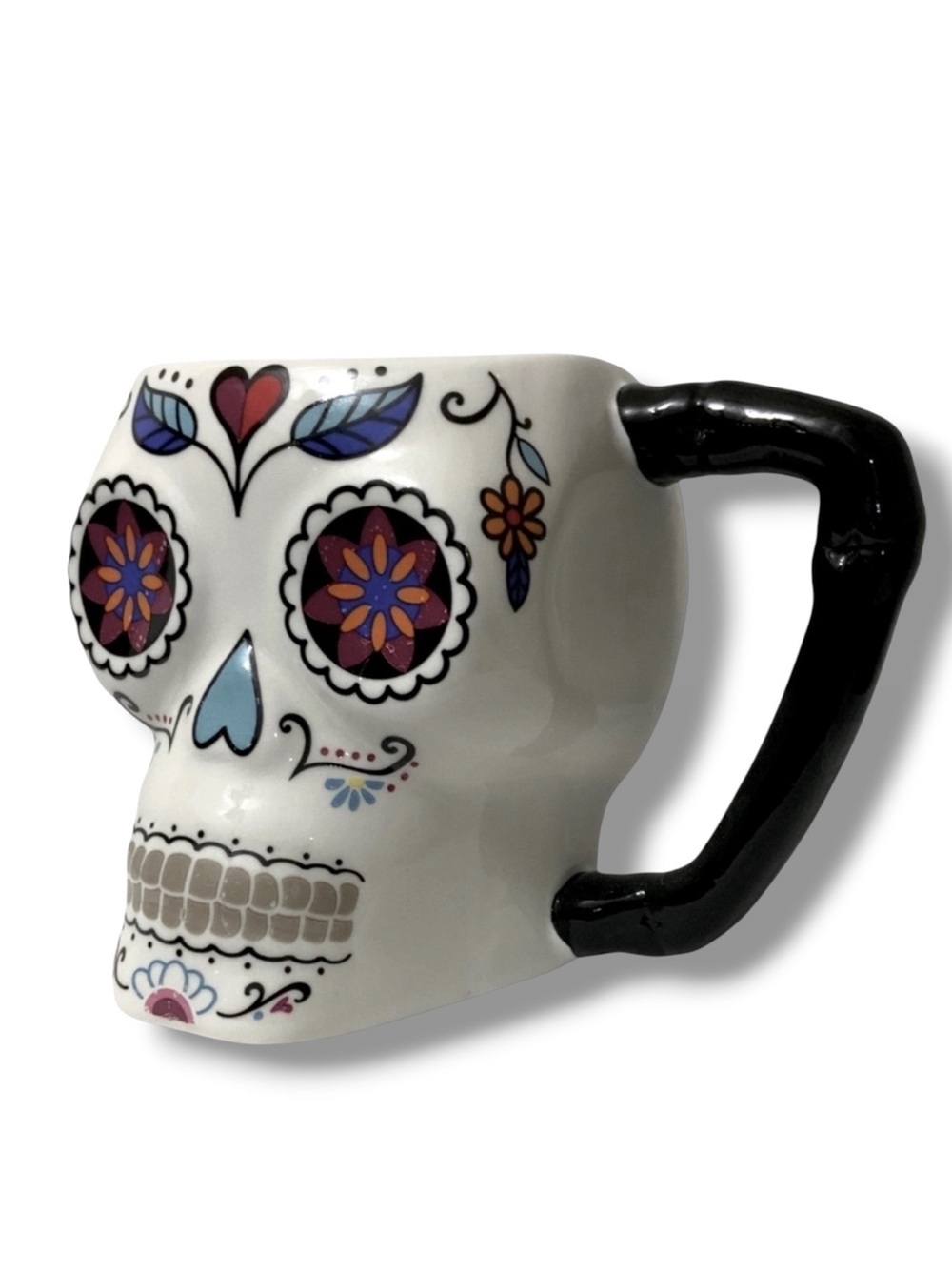 Sugar Skull Jumbo Ceramic Mug Day of the Dead White Black
